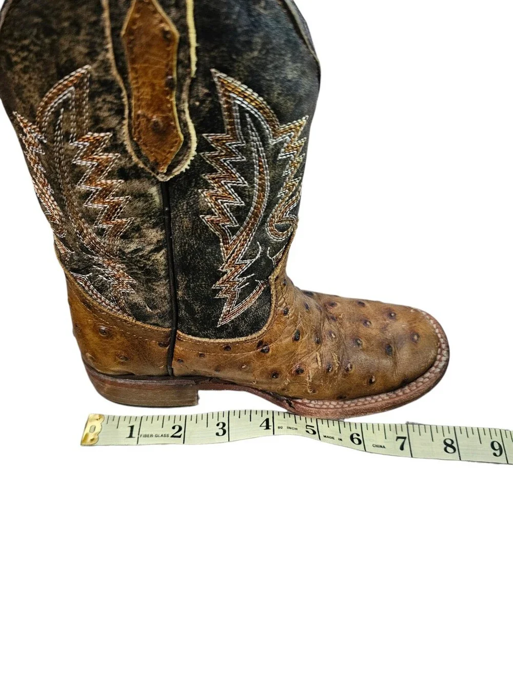 Roper Boys' Jed Faux Ostrich Western Boots - Square Toe Kids 13